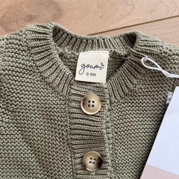 NWT Goumi Kids Artichoke Knit Baby Romper SZ 0-3mo Green Organic Cotton Shortie - Picture 3 of 3